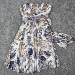 BCBGMaxAzria Purple Ivory Floral Strapless Silk Chiffon Midi Dress Size 2 $288